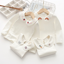 2022 Girls Spring Cotton White Embroidered Lapel Long Sleeve Bottom Shirt Childrens Versatile Doll Shirt Baby T-Shirt