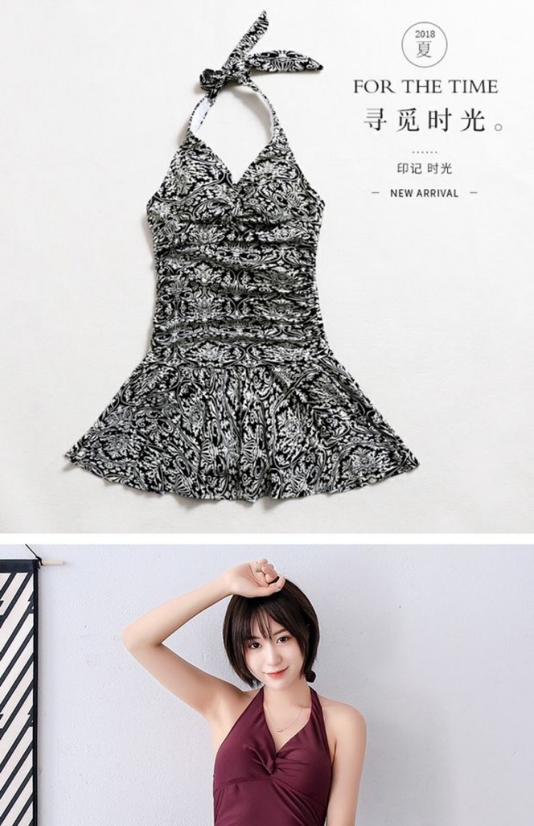 Mùa xuân nóng bỏng áo tắm một mảnh tam giác váy áo tắm nữ bảo thủ backless ngực nhỏ thu thập bụng thon gọn 	đồ bơi nữ liền thân có tay	