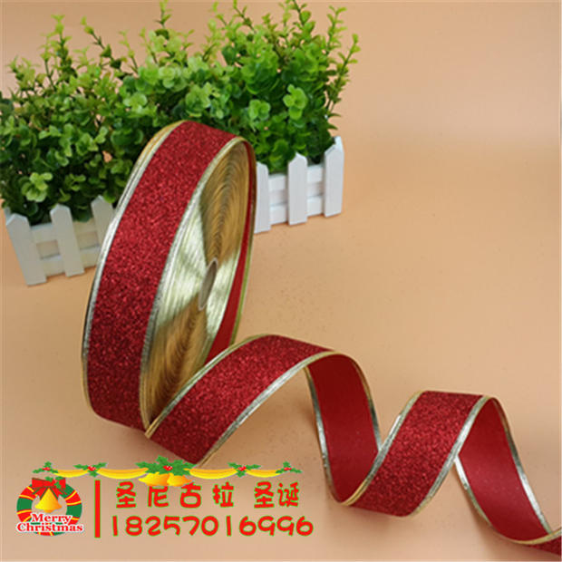 Christmas bow ribbon Christmas Tree decoration gift box ribbon Red gold vermicelli belt Onion vermicelli belt