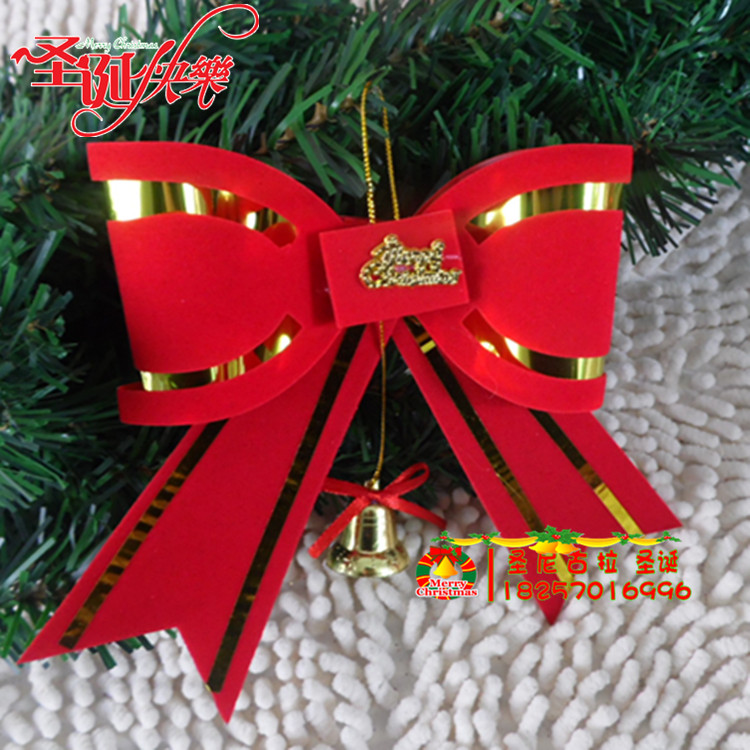 Red Christmas Bow Pendant Tree Top Knot Christmas Tree Ornament with Gold Bell Bow Pendant