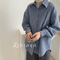 Corduroy shirt female Hong Kong flavor design sense minority spring and autumn loose long sleeve Joker