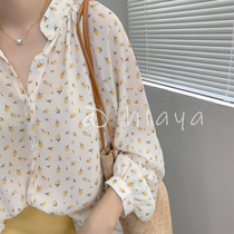 Design sense niche chiffon floral shirt female Korean slim long sleeve thin sunscreen coat 2021 spring and autumn shirt