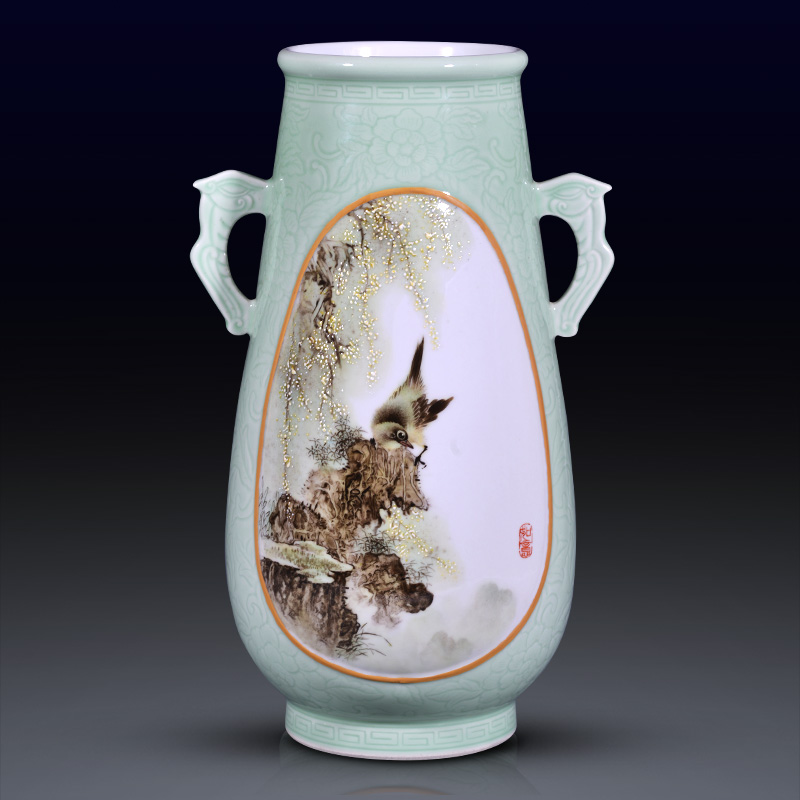 Jingdezhen ceramic hand - made all warm, birds and flowers, flower vase collection of adornment of Chinese style household furnishing articles in the living room