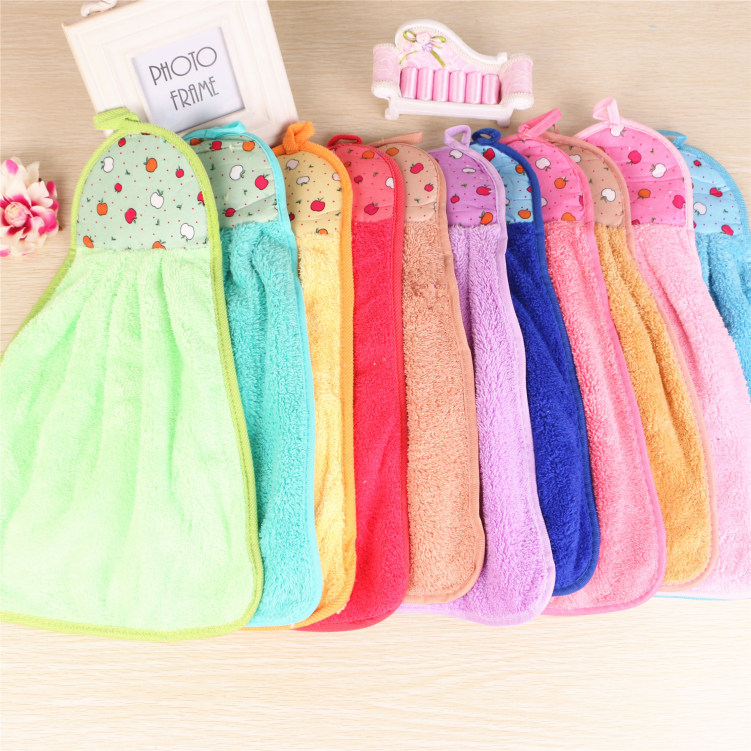 Cute cartoon Korean coral velvet hanging hand towel super absorbent kitchen towel home style