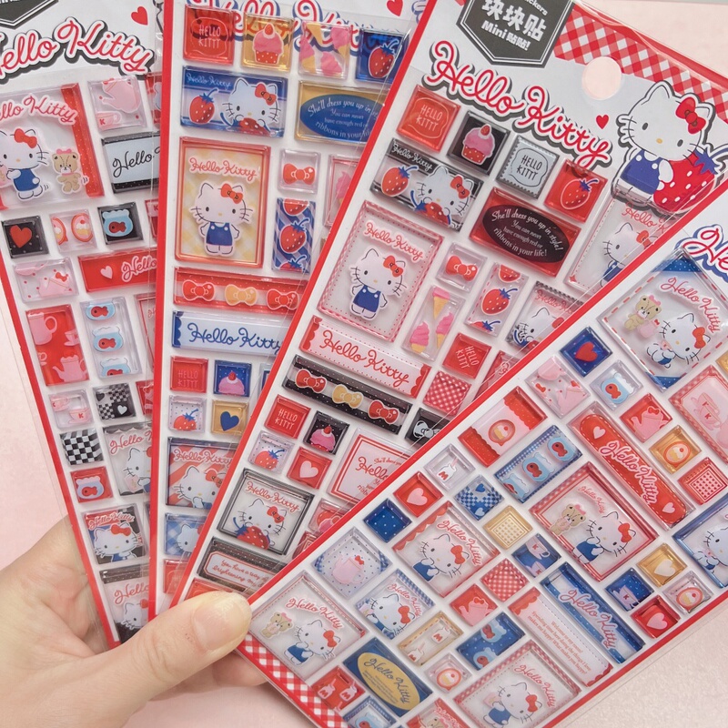 Hello Kitty Block Stickers Classic Crystal 3D Children's Cartoon Girl Kt Cat Sanrio Mini Stickers