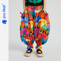 pocoblush original design rabbit dance flower forest printed trousers girls casual wide legs breathable Chinese style summer