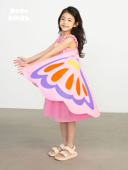 pocoblush原创设计夏日百花蝴蝶连衣裙女童装吊带裙全棉印花裙子