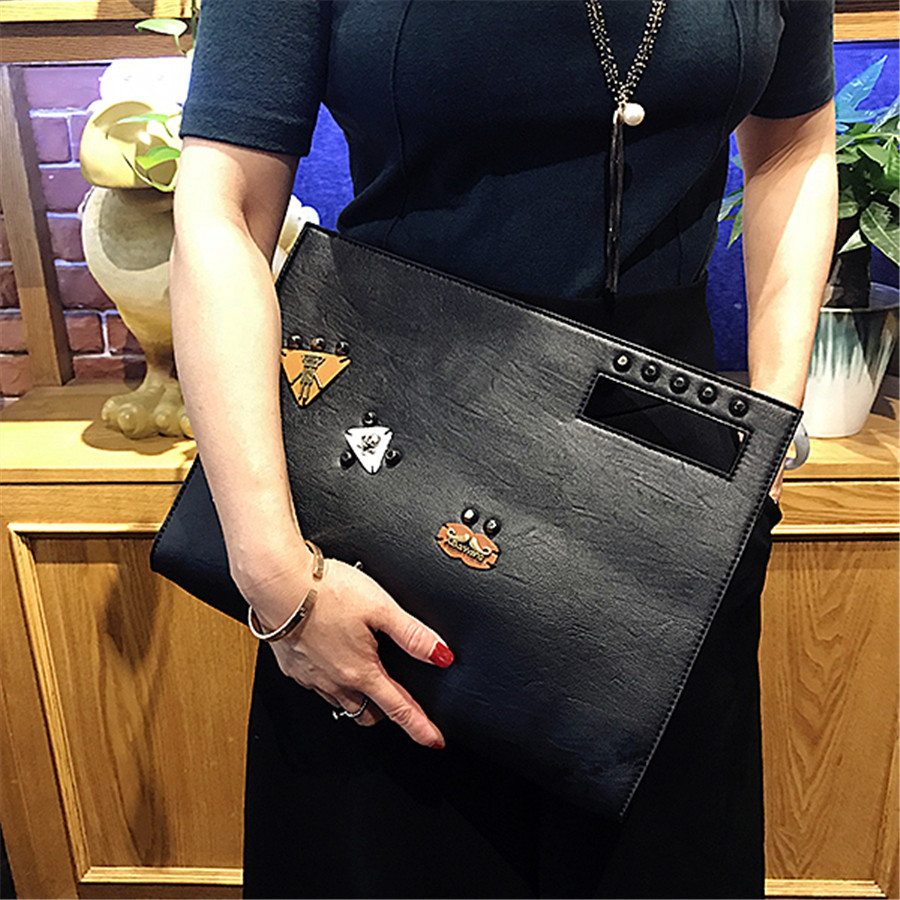 Tide brand leather handbag women's temperament bag large-capacity leather clutch all-match fashion personality messenger bag tide