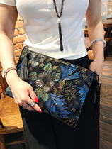 Tide brand Korean version handbag genuine leather flower clutch bag banquet bag printed envelope bag large capacity one shoulder diagonal small bag