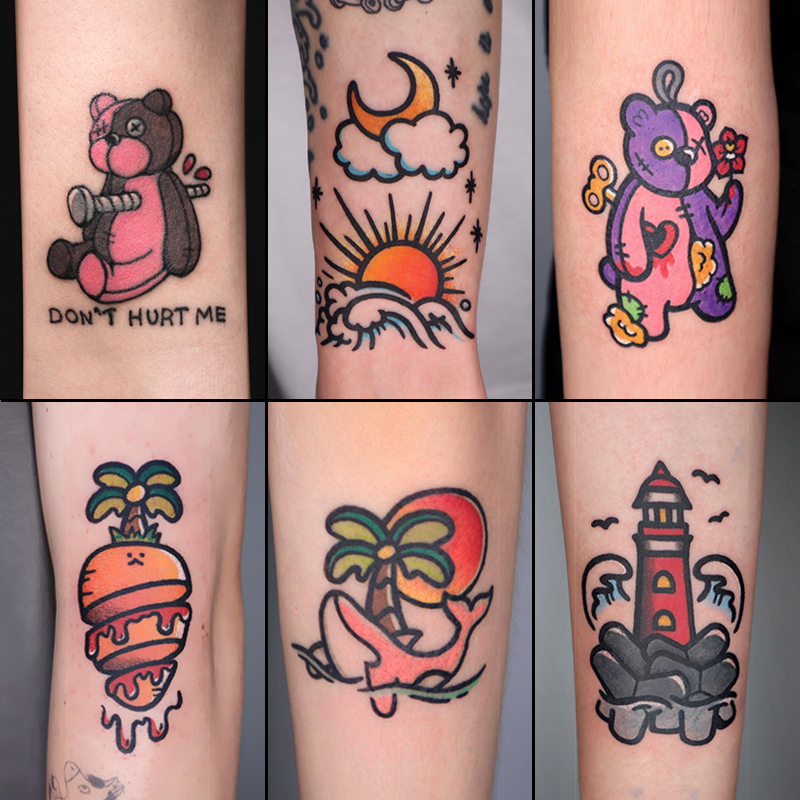Old School Cartoon Cute Temporary Tattoo Stickers Waterproof Long-Lasting Realistic High-End Feel ins Dark Style