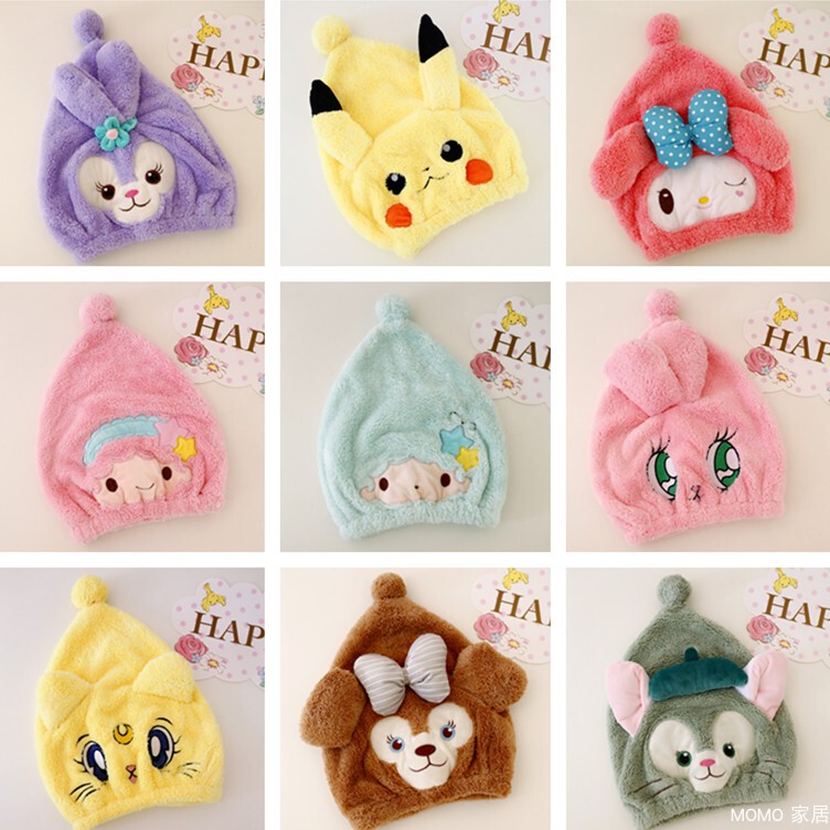 Cute Cartoon Dual-Purpose Hair Drying Cap, Absorbent, Quick-Drying, Head Towel, Turban, Adult and Children's Hair Drying Towel, Shower Cap for Women
