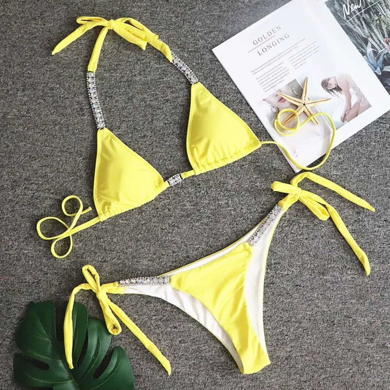 Dây đai khí chất nữ thần pha lê kim cương bộ bikini dây kim loại sexy bộ bikini sexy áo tắm phụ nữ - Bikinis