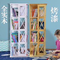Full solid wood 360-degree rotating bookshelf Creative childrens bookcase multi-layer floor shelf Newspaper CD display rack