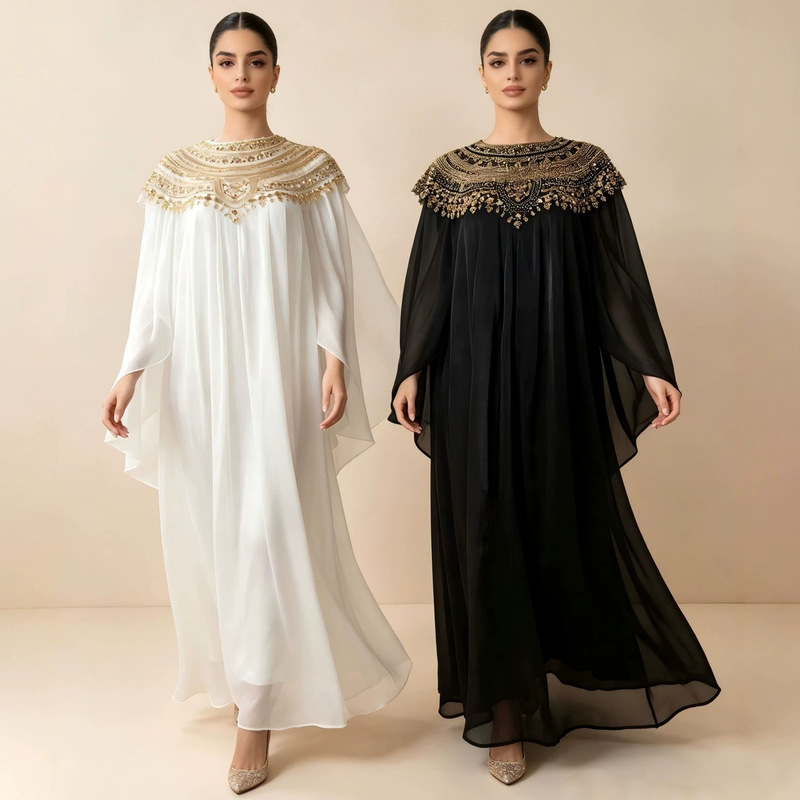 Cross-Border Long Dress Southeast Asia Loose Wide-Sleeve Drapey Gold Sequin Loose Robe Elegant Ready-To-Ship Dress for Women Cross-Border Long Dress Southeast Asia Loose Wide-Sleeve Drapey Gold Sequin Loose Robe Elegant Ready-To-Ship Dress for Women