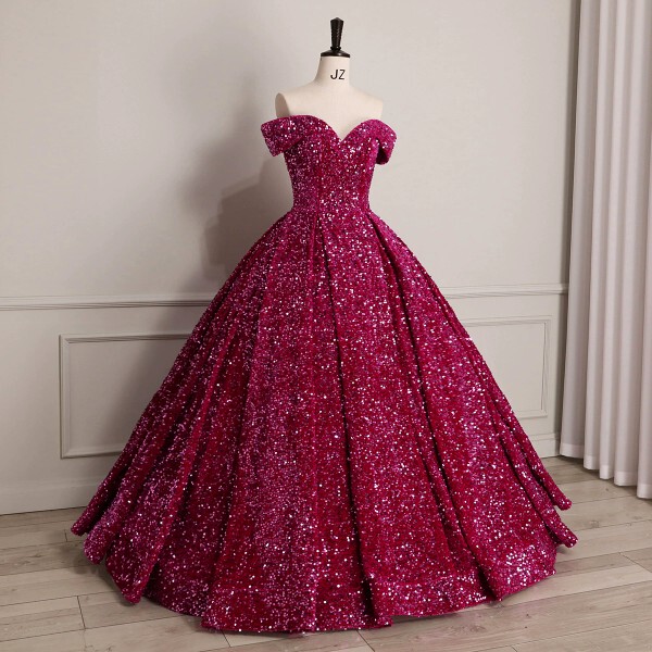 Foreign Trade Dazzling Dragon Fruit Color Puffy Skirt Bridal Toast Dress Banquet Performance Art Exam Dance Wedding Evening Gown Dress Foreign Trade Dazzling Dragon Fruit Color Puffy Skirt Bridal Toast Dress Banquet Performance Art Exam Dance Wedding Evening Gown Dress