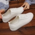Giày da mùa thu 2018 màu trắng nữ giày hoang dã nữ 40-42 cỡ lớn 41-43 Giày đế bằng thấp để giúp Giày cắt thấp