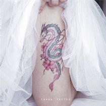 She painted original blue dragon tattoo stickers large pattern Ukiyo-painted flower legs anime Dragon waterproof durable female flower arm stickers