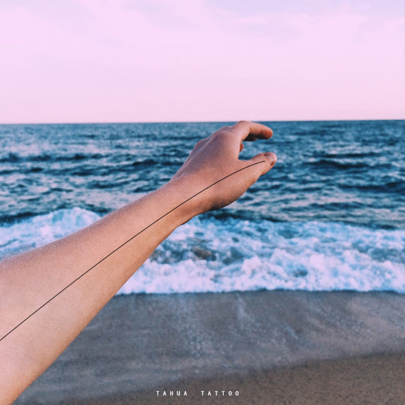 She draws 45cm long straight line death ray shrimp line tattoo stickers male waterproof durable female full arm half arm