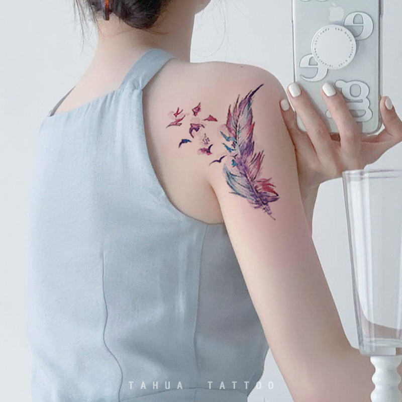 She painted feather collarbone ancient wind tattooed with girl sexy pattern Scar Waterproof Woman Lasting Belly Button Belly-Taobao
