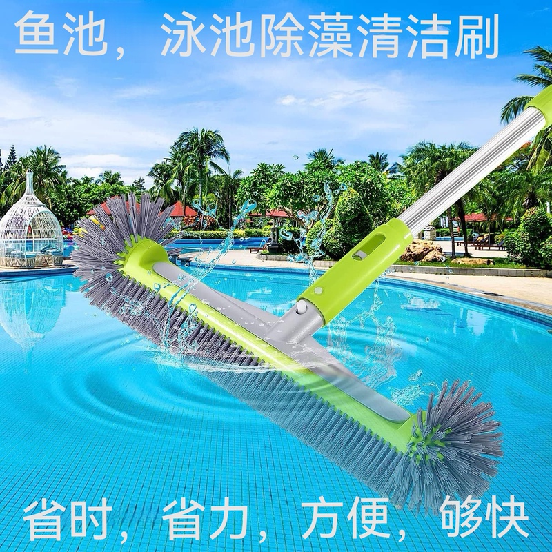 Koi Fish Pond Cleaning Brush Aluminum Rod Telescopic Long-Handled Hard-Bristled Wire Brush Pool Wall Moss and Algae Removal Swimming Pool Cleaning Tool