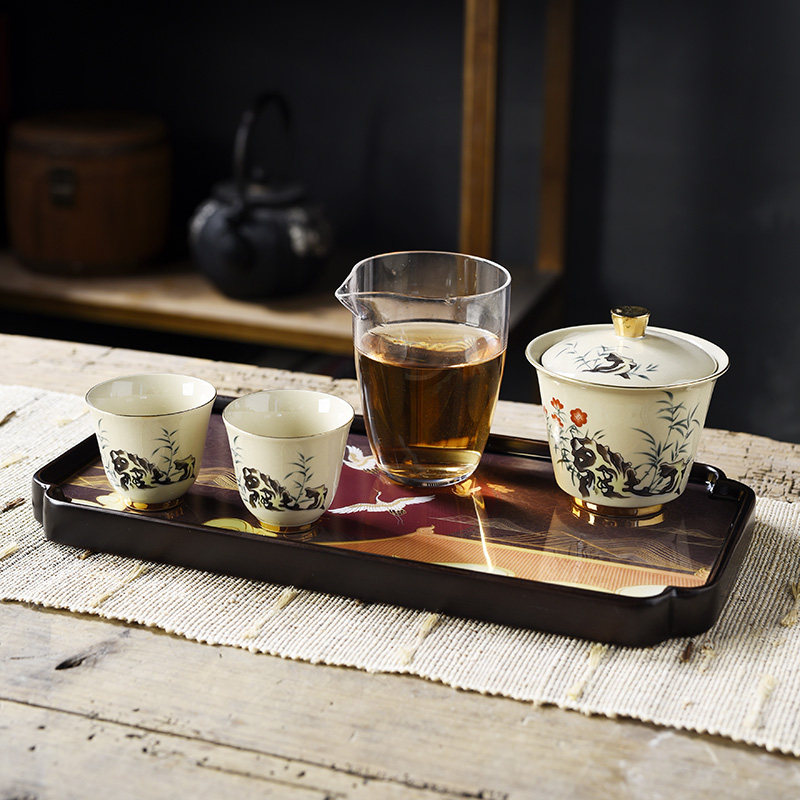 Kongfu tea furniture set small tea table Home in-vehicle 12 people with tea tray light lavish minimalist about home bamboo dry foam tray
