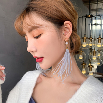 Creative personality simple feather exaggerated earrings Korean Net Red fashion temperament long earrings earrings without ear clip female