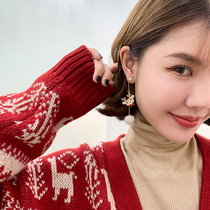 Cute deer fur ball earrings Christmas long earrings autumn and winter Net red earrings asymmetric earrings no ear clip earrings girl