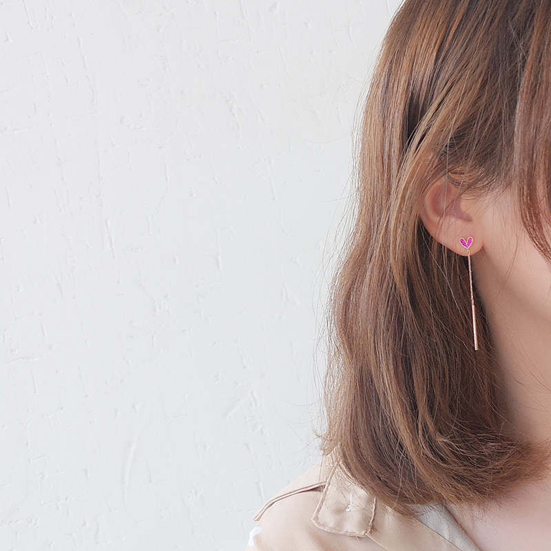 Simple small love tassel earrings long version temperament ear bone nails net red no ear hole ear clip ear needle small drop earrings female