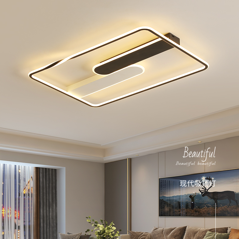 Golden living room lamp rectangular LED ceiling lamp light luxury bedroom lamp master bedroom room simple modern Tmall elf