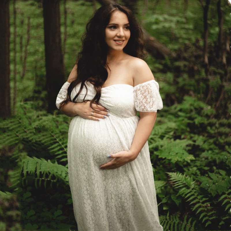 Speed Sale Through Lace Pregnant Woman Photo Costumes With Photo-lined Trailing Long Dresses Sexy Lotus Leaf Sleeve Write Real Clothes