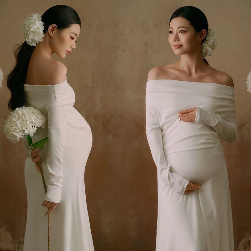 New European and American Style Maternity Photo Shoot Off-Shoulder Sexy Dress Studio Pregnant Mother Bodycon Belly Photo Outfit Evening Dress New European and American Style Maternity Photo Shoot Off-Shoulder Sexy Dress Studio Pregnant Mother Bodycon Belly Photo Outfit Evening Dress