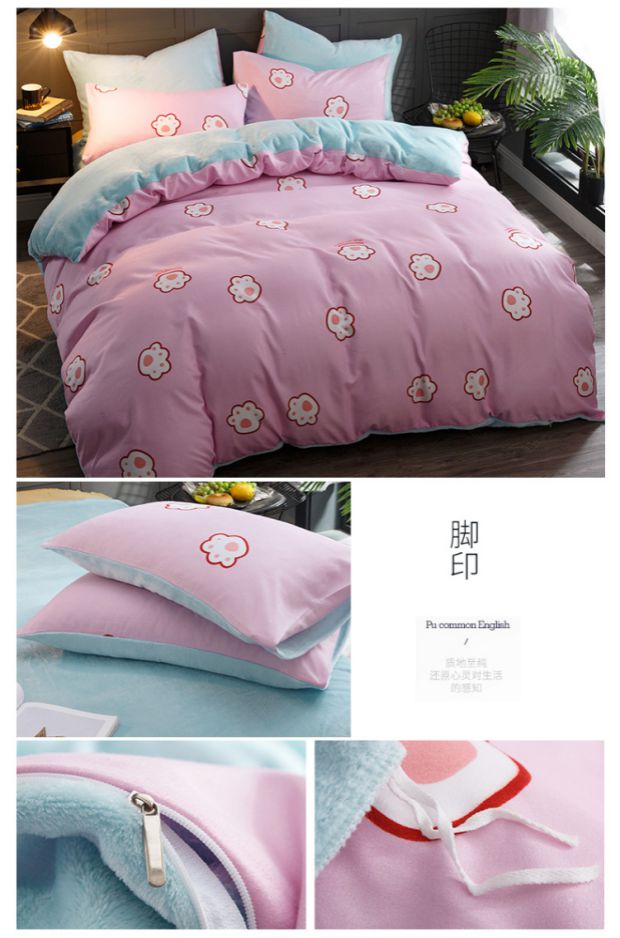 Dày flannel bốn mảnh cotton mùa đông 1,8m san hô lông cừu bộ đồ giường nhung chăn tấm bộ ga gối everon