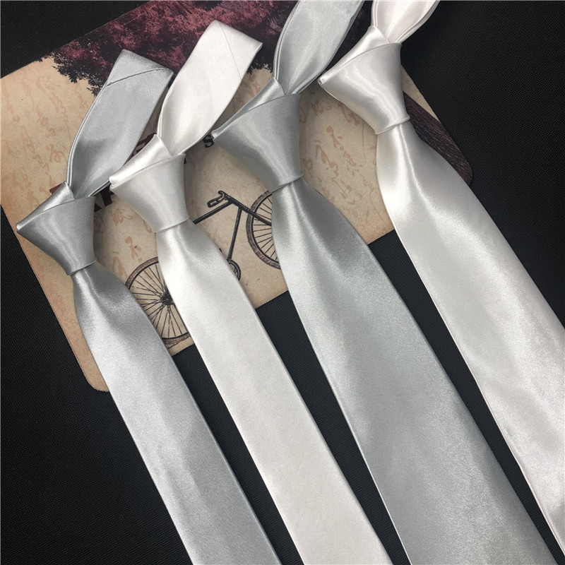 Pure White Tie, Silver-Gray Bow Tie, Korean Style Narrow Silver Specialty Professional Tie, Hand-Tied, Self-Tie, No Need to Tie, Just Pull