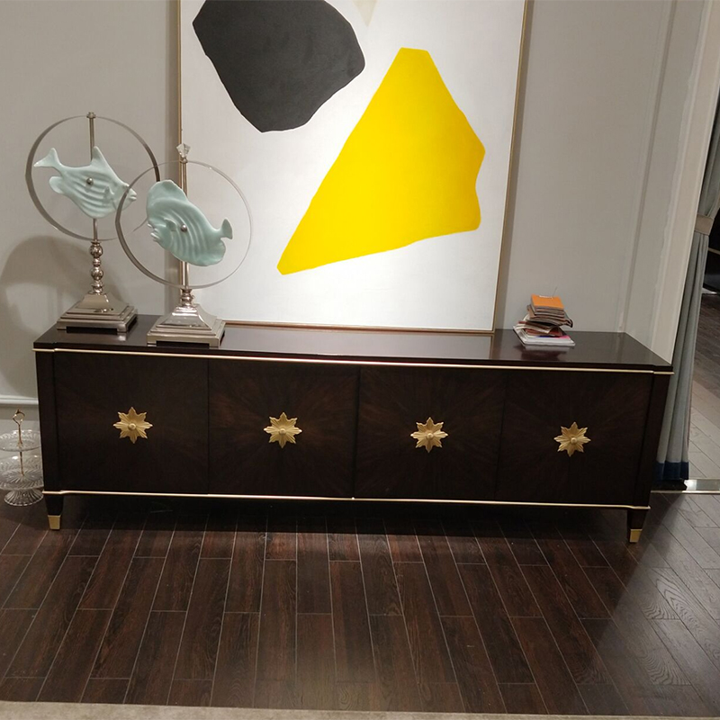 American light luxury solid wood TV cabinet 2 meters large villa living room solid wood TV cabinet coffee table combination