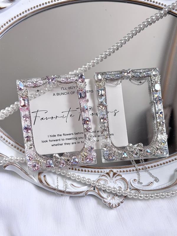 Snow Flashing Series Pink White K9 Diamond Alloy Tassel Card Brick Celebrity Fan Card Photo Frame Pendant Snow Flashing Series Pink White K9 Diamond Alloy Tassel Card Brick Celebrity Fan Card Photo Frame Pendant