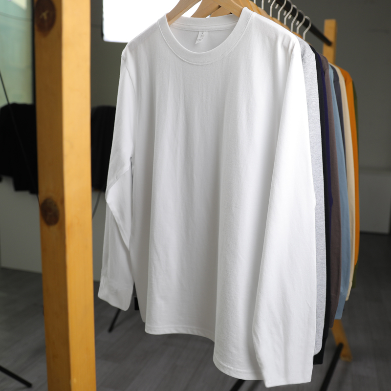 (Buy one sent one) 200g New frontier cotton heavy pound pure cotton long sleeves T-shirt loose men and women pure color full cotton beating bottom blouses-Taobao