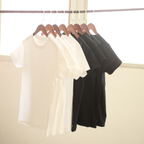 270 grams of Japan heavy cotton round neck seamless T-shirt basic pure white thick impermeable base shirt for men and women