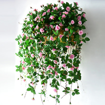 Simulation roseflower vines fake rattan decorative hanging flower plastic plant vine Balcony decoration living room wall Wall Wall