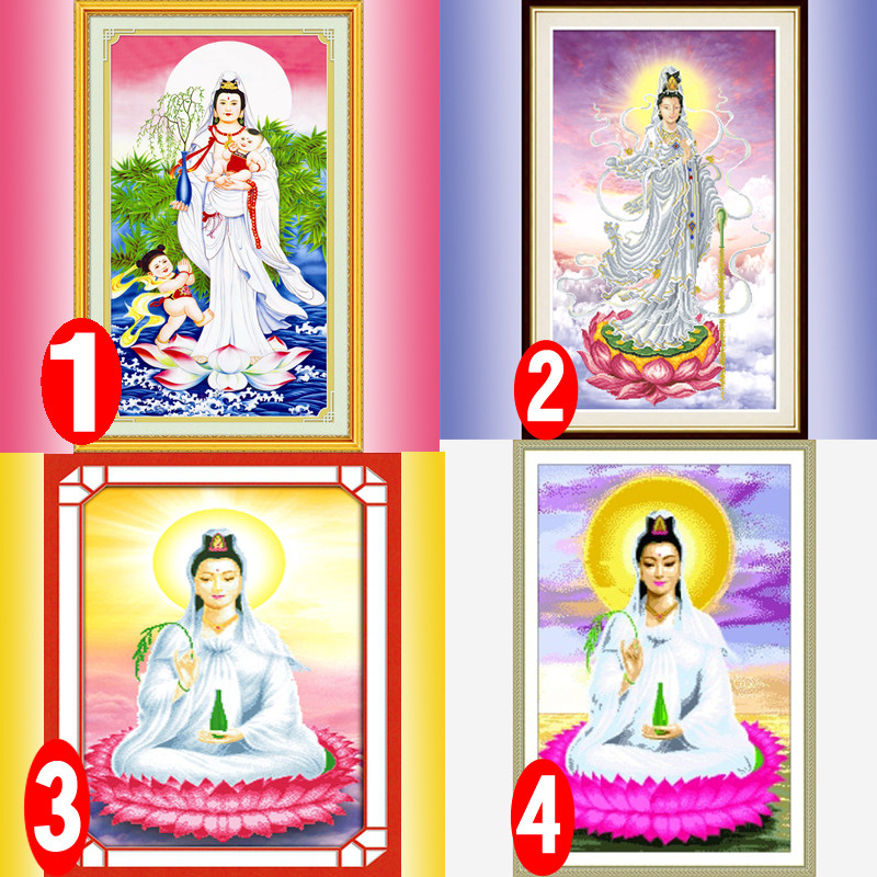 5d cross stitch send son Guanyin Bodhisattva statue precision printing drip sitting Lotus Guanyin religious Buddha new living room hanging painting