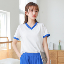 2022 new pure colour cotton V tie chest cushion short sleeve T-shirt female summer free of wearing bra cups one-piece extras