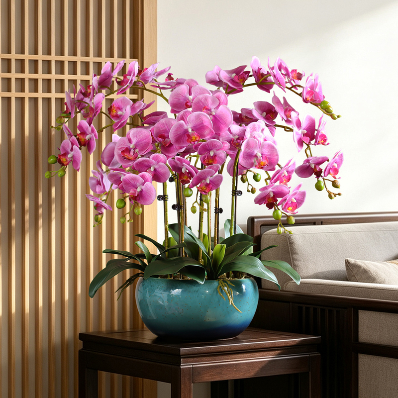 Moisturizing Phalaenopsis Artificial Flower, High-Quality New Chinese-Style Living Room Decoration, Antique-Style Decorative Potted Plant, Fake Flower Arrangement