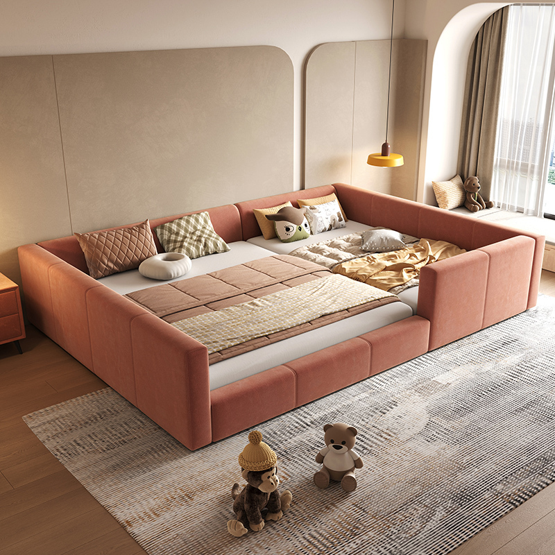 Extra-Large Family Bed for Three or Four People, 2.2m X 2.4m Fabric Bed for Master Bedroom, Widened for Second-Child Families