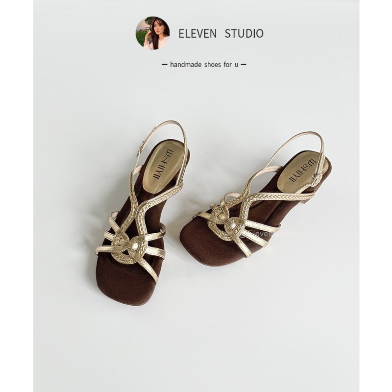 【Wang 11】French Square-Toe Roman Sandals with Chunky Heels, Soft Soles That Don'T Tire the Feet, Stunning New Summer Style 4.5Cm/Plain Shoes 【Wang 11】French Square-Toe Roman Sandals with Chunky Heels, Soft Soles That Don'T Tire the Feet, Stunning New Summer Style 4.5Cm/Plain Shoes