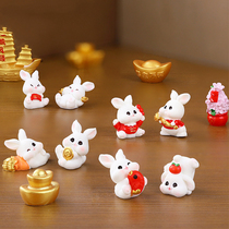 New Years Cute Fortune Gold Rabbit Resin Doll Firecracker Bamboo Model Childrens Toy Baking Cake Ornament