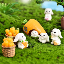 Hard-working and smart cute little white rabbit micro landscape gardening decoration book table decoration with birthday baking cake decorations