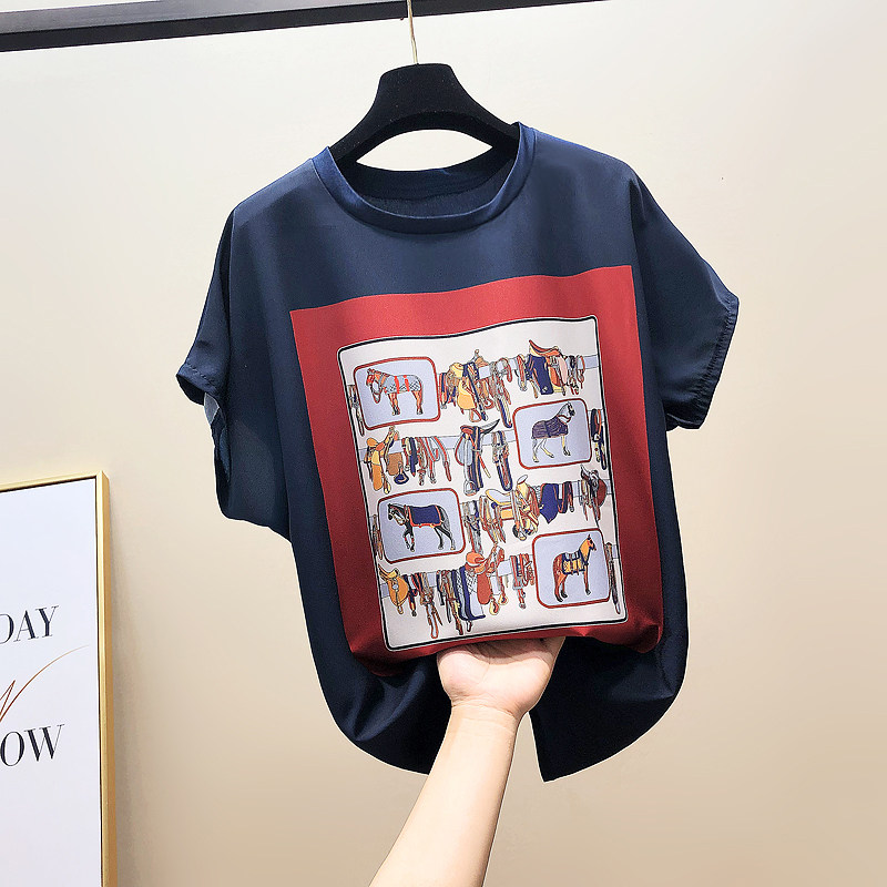 Printed chiffon shirt women 2022 summer new Korean version of loose belly cartoon foreign style short sleeve chiffon jacket