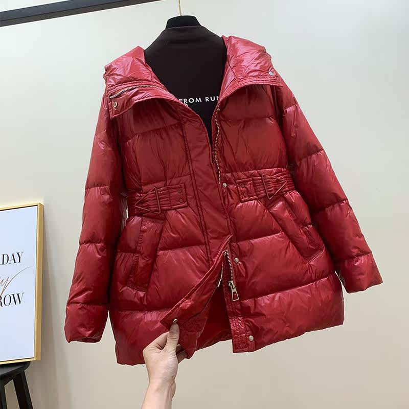 Cashew down Down Jacket Clothing Woman Mid 2022 Winter new small subliking hat Thickened Bright Face White Duck Suede Jacket