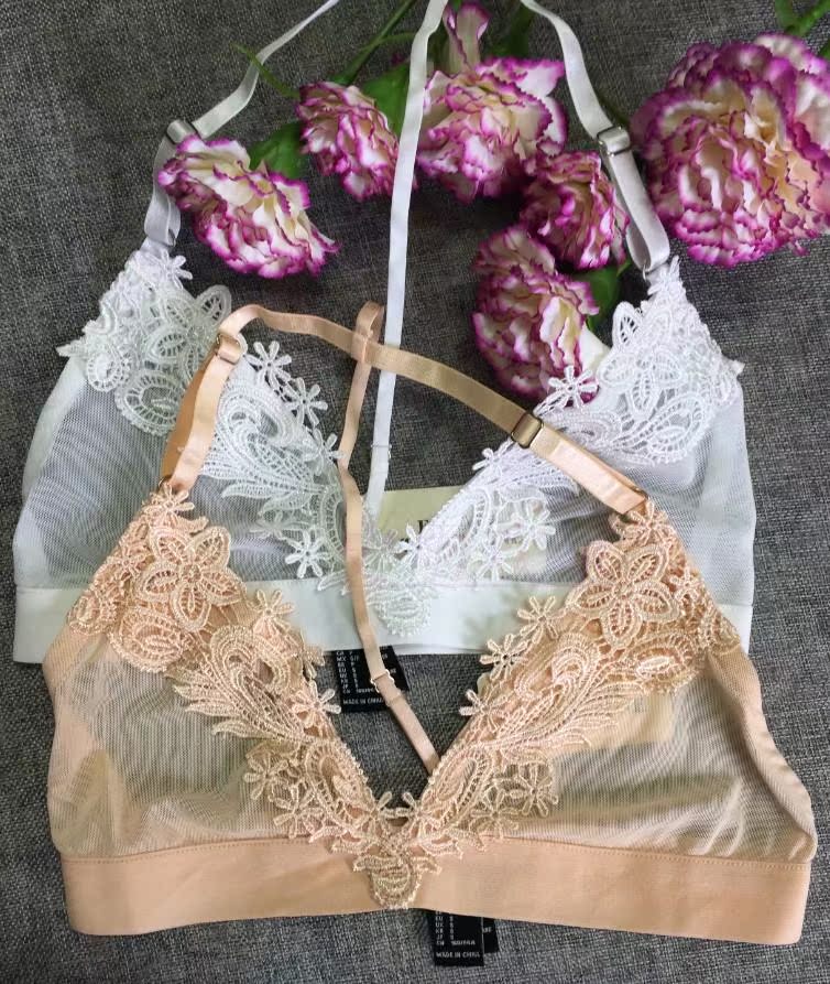 Châu âu và Hoa Kỳ không có vòng thép siêu mỏng màu ren tam giác cup đồ lót bikini trong suốt sexy áo ngực treo cổ corset