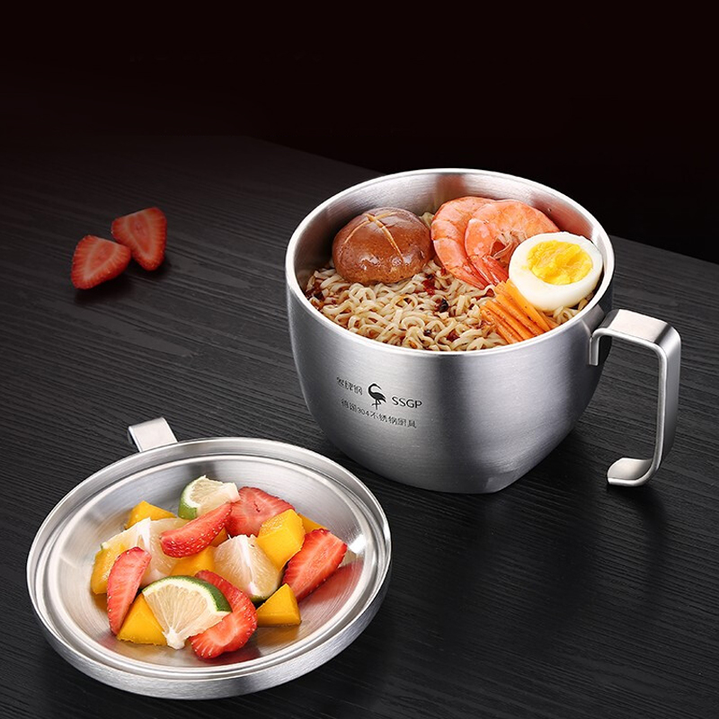 Bubble Noodles Bowl with lid Stainless Steel Insulation Lunch Box Canteen Snack Cup for work Students Dormitory Lunches Noodle Soup Bowl