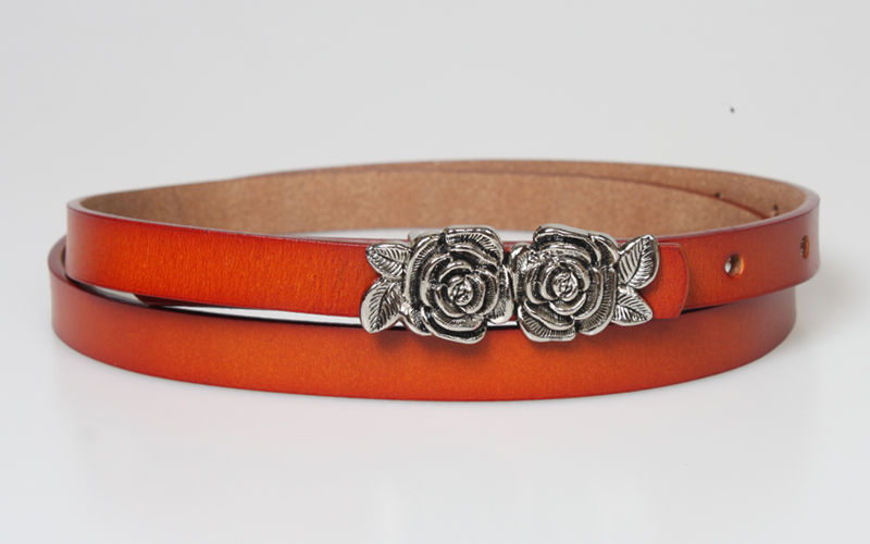 Fashion Solid Color Leather Flowers Thin Belt Wholesale display picture 6